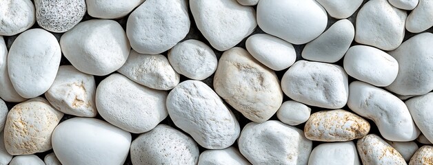 Leinwandbilder - Smooth White Pebble Stones Close Up Natural Texture Serene Background Spa Stones Meditation Wellness Theme : Generative AI