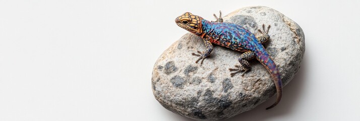 Aufkleber - Colorful lizard resting on textured rock against a white background with drop shadow