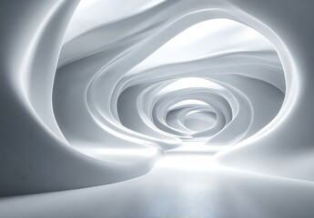 Poster - Abstract White Wavy Tunnel Architecture with Smooth Lines and Bright Light Modern Interior Design Concept : Generative AI