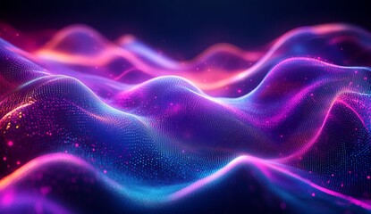 Poster - Intricate flowing waves of radiant pink and blue light evoking a digital and futuristic landscape : Generative AI