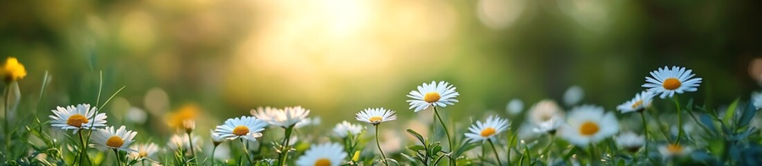 Aufkleber - Sunlit Daisy Meadow Beautiful Spring Flowers in Golden Light for Joyful Nature and Floral Beauty : Generative AI