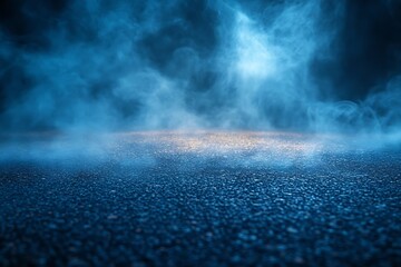 Poster - Abstract Blue Smoke on Dark Background. Moody Atmospheric Scene with Vapor Fog and Lighting for Creative Projects : Generative AI