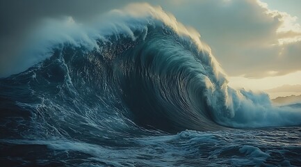 Aufkleber - Powerful Ocean Wave Crashing Dramatic Seascape Aquatic Energy and a Stunning Display of Nature's Force and Marine Beauty : Generative AI