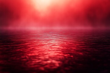Poster - Surreal Red Sea Dreamlike Image of a Red Ocean Reflecting a Red Sky Abstract Water Background Fantasy Landscape : Generative AI