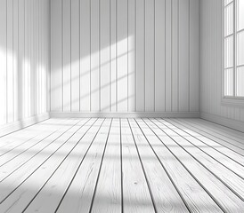 Aufkleber - Minimalist White Room Interior with Sunlight Streaming Through Window Creates a Clean and Serene Atmosphere Perfect for Design : Generative AI