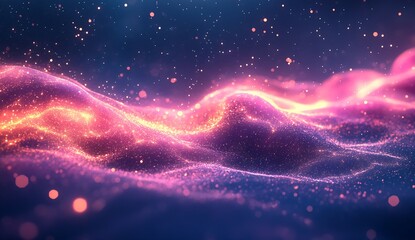 Aufkleber - Glistening waves of pink and purple shimmering against a dark background creating an ethereal scene : Generative AI