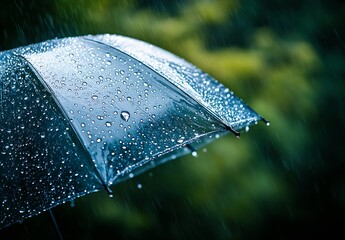 Poster - Rainfall on a Stylish Umbrella Showcasing Beautiful Water Droplets in a Natural Setting : Generative AI