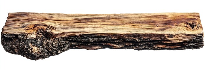 Poster - Rustic Textured Wood Piece with Bark and Grain on Isolated White Background for Natural Design Elements : Generative AI