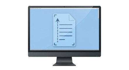 Wall Mural - isolated computer monitor displaying uploading file icon, representing data transfer
