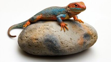 Aufkleber - Colorful lizard resting on textured rock with vibrant details on a bright background featuring a gentle drop shadow