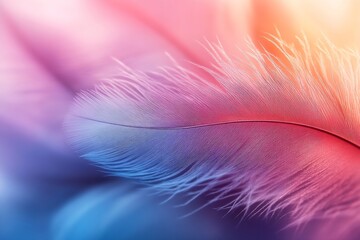 Fototapete - Soft Feather with Rainbow Gradient Colors Macro Photography Delicate Detail Dreamy Texture Abstract Beauty Gentle Light : Generative AI
