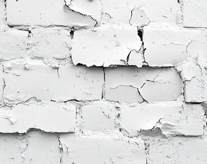 Poster - Distressed White Brick Wall Texture with Cracked Paint Rustic Background for Interior Design and Architecture : Generative AI