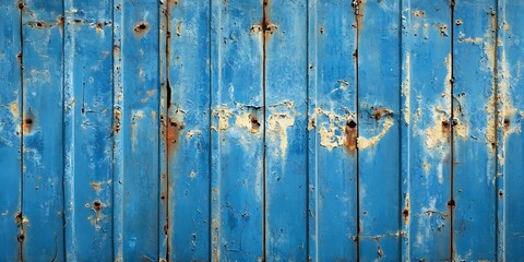 Poster - Close Up of a Weathered Blue Metal Wall with Distinctive Patterns and Rust : Generative AI