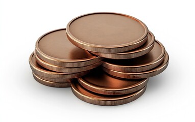 Poster - Stack of Shiny Copper Coins on White Background Close Up Shows Financial Wealth and Investment Potential for Business Growth and Savings : Generative AI