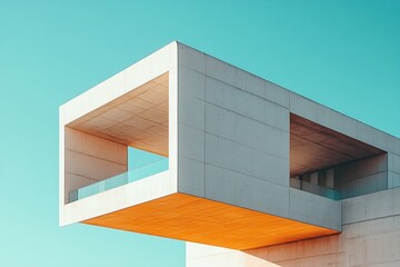 Aufkleber - Modern Architecture Exterior Concrete Building Design Under Clear Sky Urban Minimalism : Generative AI