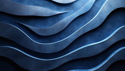 Poster - Abstract waves of textured material in deep blue tones creating a modern artistic background design : Generative AI
