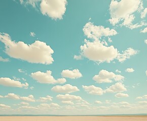 Aufkleber - Retro Sky Landscape with White Clouds and Warm Horizon Beautiful Dreamy Cloudscape Calm Aesthetic Weather Nature Photo : Generative AI