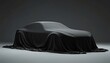 © Viktor - Black car covered sheet. Vehicle unveil, new model presentation, auto industry concept. Luxury automobile under cover creates anticipation, mystery. Automotive design, car reveal event.