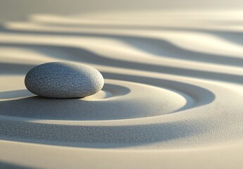 Poster - Lone Pebble on Tranquil Sand Surface Creating Calm Zen Atmosphere : Generative AI