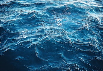 Fototapete - High Angle Shot of Sparkling Ocean Water with Waves and Sea Foam Texture : Generative AI