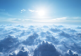 Aufkleber - Incredible aerial view of soft clouds illuminated by bright sunlight over blue sky : Generative AI
