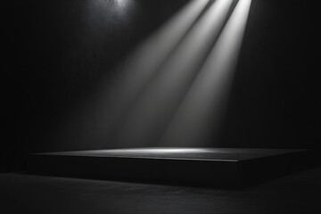 Fototapete - Dramatic Spotlight Shining on a Dark Stage Perfect for Showcasing Products Presentations and Theatrical Performances with Impact : Generative AI