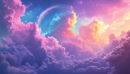 Aufkleber - Stunning ethereal clouds with vibrant colors and a rainbow in a dreamy sky at sunrise or sunset : Generative AI