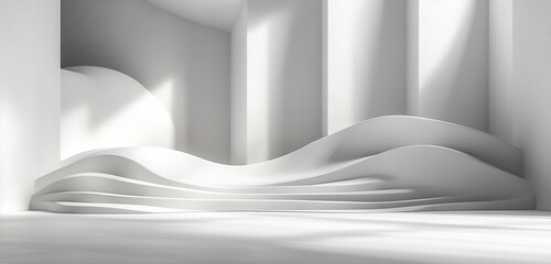 Poster - Modern White Abstract Architecture Interior Design Curve Lines Smooth Surfaces Minimalist Backdrop Wall Art Creative Space : Generative AI