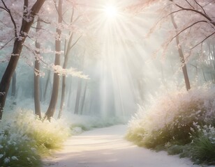 Leinwandbilder - Ethereal Light Rays Background, Shimmering Softness. Dreamlike Pastel Hues Create A Luminous Atmosphere. Tranquil And Serene Perfect For Artistic Concepts. Gentle Ambience.