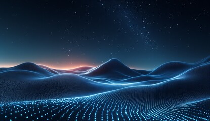 Aufkleber - Serene glowing blue hillscape with sparkling elements and a beautiful starry horizon at dawn : Generative AI