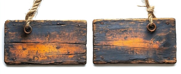 Poster - Rustic Wood Signs with Rope Hangers for Farmhouse Decor Message Boards and Advertising : Generative AI