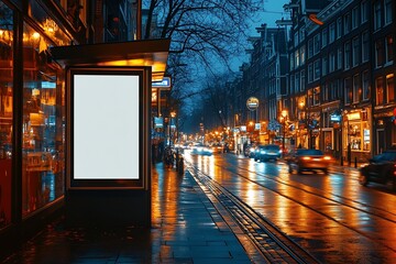 Poster - Blank Billboard Mockup in City Street at Night Ideal for Advertising Promotion and Urban Lifestyle Imagery : Generative AI