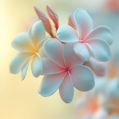 Aufkleber - Softly hued clusters of plumeria flowers creating an inviting visual of nature's elegance with a pastel ambiance : Generative AI