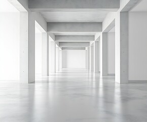 Poster - Minimalist Concrete Interior Architecture with Columns and Hallway Clean Industrial Design Modern Structure 3D Rendered Space : Generative AI