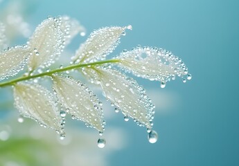 Aufkleber - Close up of a delicate leaf covered in fresh dew drops creating a tranquil nature scene : Generative AI