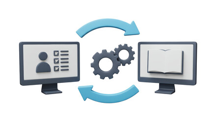 Wall Mural - isolated data exchange between computers with gears