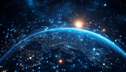 Poster - Global Network Connection and Earth View From Space Futuristic Technology and Communication : Generative AI