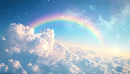 Aufkleber - Enchanting rainbow emerging from soft clouds in a radiant sky representing hope and beauty in nature : Generative AI