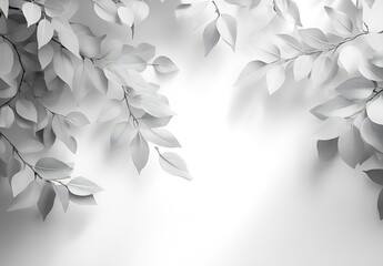 Aufkleber - Elegant White Leaves Branch Frame on White Background Botanical Concept Minimalist Design Natural Decor Tranquil Style : Generative AI