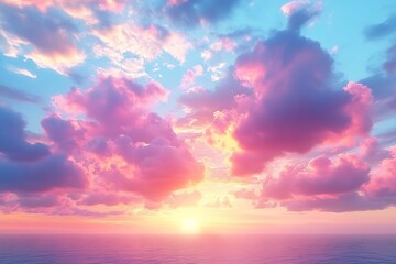 Leinwandbilder - Gorgeous Pink Purple Sunset over Ocean with Fluffy Clouds and Golden Light Beautiful Sky Scenery Nature Landscape : Generative AI