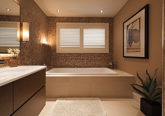 Poster - Contemporary Bathroom Space with Soft Lighting and Natural Elements for a Relaxed Feel : Generative AI