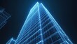 © Viktor - Futuristic blueprint skyscraper illustration against dark background. Digital building model construction plan. Architectural design, engineering, real estate industry concept. Tech, modern, urban
