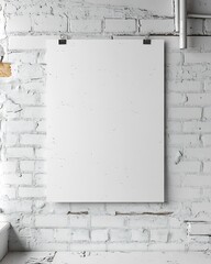 Fototapete - Blank White Poster Mockup on Brick Wall Clean Empty Sign for Advertising Design Presentation Template Urban Style Background : Generative AI