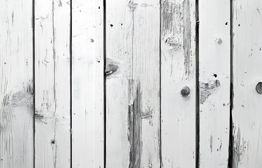 Fototapete - Rustic White Wood Planks Background Texture with Weathered Paint for Wall Design or Woodworking Projects : Generative AI