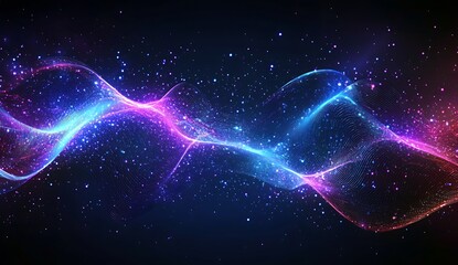 Fototapete - Stunning abstract wave design with vibrant colors and sparkling particles in a dark background : Generative AI
