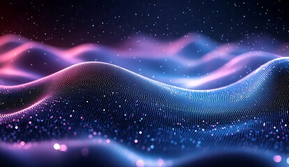 Poster - Enchanting depiction of swirling waves in a stunning blend of pink and blue tones with speckles of light : Generative AI
