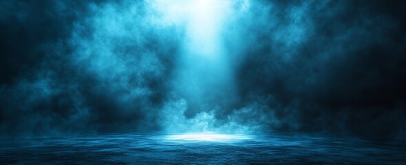 Poster - Dramatic Blue Fog and Spotlight Creating a Mystical Scene for Backgrounds and Abstract Art Projects and Design Inspiration : Generative AI
