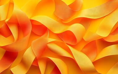 Aufkleber - Vibrant Yellow Orange Ribbons Flowing Gently Creating an Abstract Background Perfect for Celebrations and Warmth : Generative AI