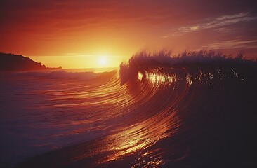 Leinwandbilder - Dramatic Wave Crashing at Sunset Ocean Landscape Photography Perfect for Travel and Nature Themes : Generative AI