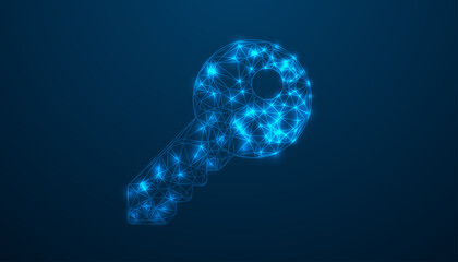 Low Poly Key Design. Security key symbol key design with neon style lighting design.